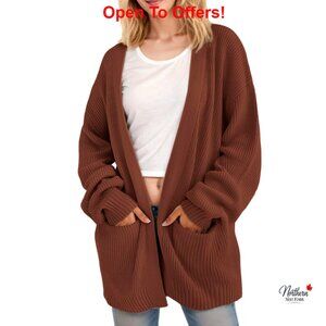 Oversized Chunky Knit Cardigan Long Lantern Sleeves Open Front Cozy Sweater